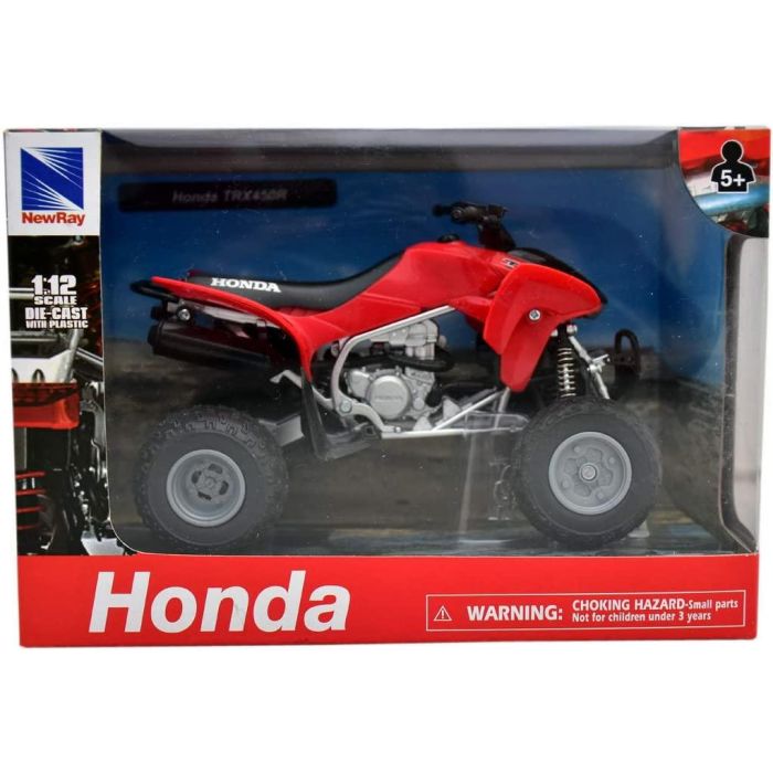 MODEL DIE CAST HONDA HRC TRX 450R, RED AND BLACK, SCALE 1:12, NEWRAY 57093A
