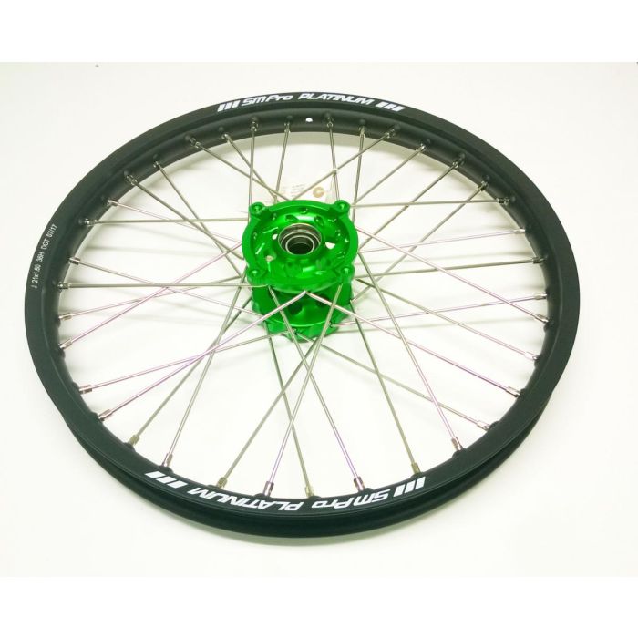 SM Pro 21x1.60 WHEEL KAW BLACK/GREEN, MATT RIM, MX-2002 BLACK MATT RIM, GREEN HUB, SP177.05.80.51.99 MATT RIM