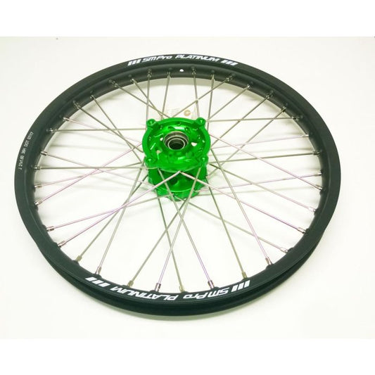 SM Pro 21x1.60 WHEEL KAW BLACK/GREEN, MATT RIM, MX-2002 BLACK MATT RIM, GREEN HUB, SP177.05.80.51.99 MATT RIM