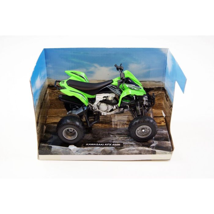 MODEL DIE CAST KAWASAKI KFX 450 R, 2012, GREEN AND BLACK, SCALE 1:12, NEWRAY 57503, ATV