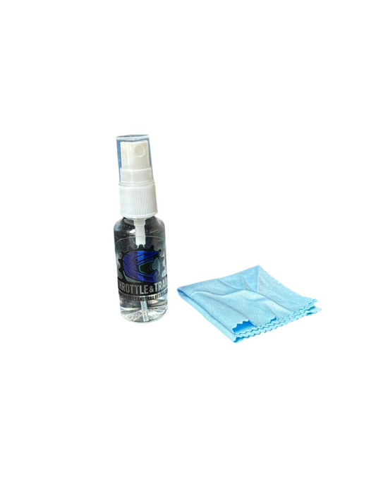 Goggle, visor and helmet cleaner with cloth