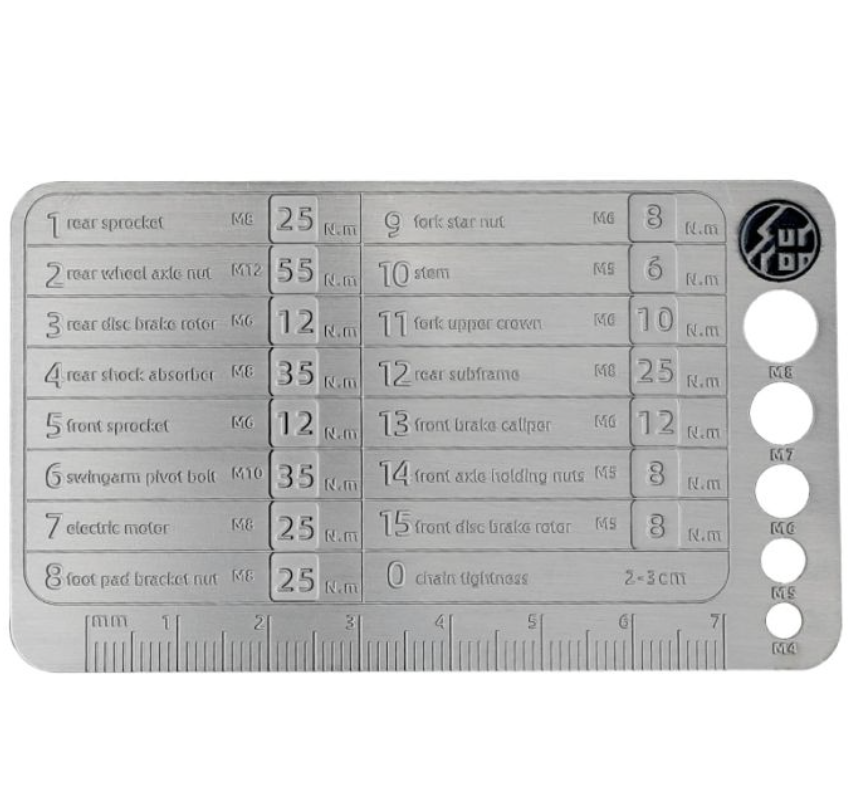 TORQUE CARD AND BOLT SIZE GUAGE SURRON LIGHT BEE X S