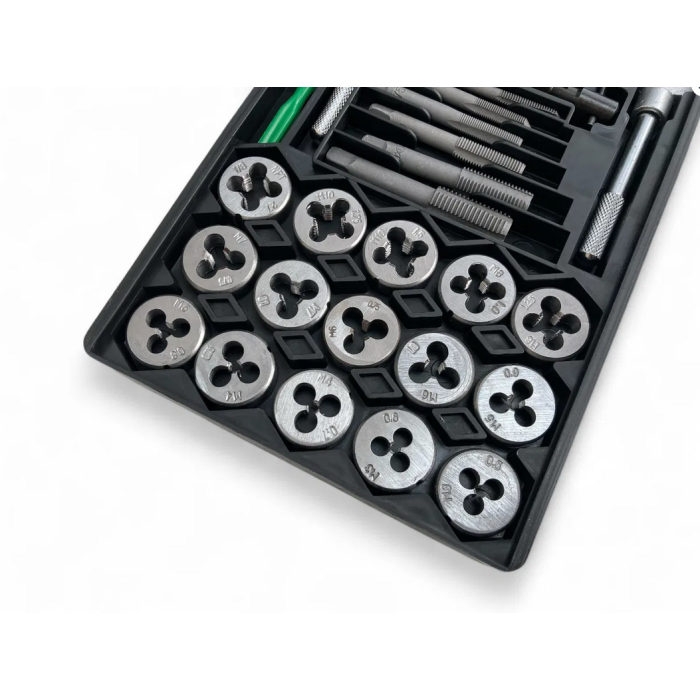 TAP AND DIE SET 40 PIECE CARBON STEEL METRIC M3-M12 AND SAE 4-40 TO 1/2-20 - TOOLZONE KDPTP102