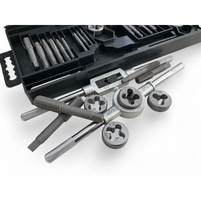 TAP AND DIE SET 40 PIECE CARBON STEEL METRIC M3-M12 AND SAE 4-40 TO 1/2-20 - TOOLZONE KDPTP102